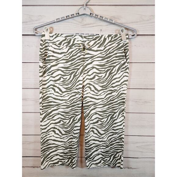 Weekends by Chico's Womens Olive Green White Zebra Printed Cropped Casual Pants - Picture 1 of 7